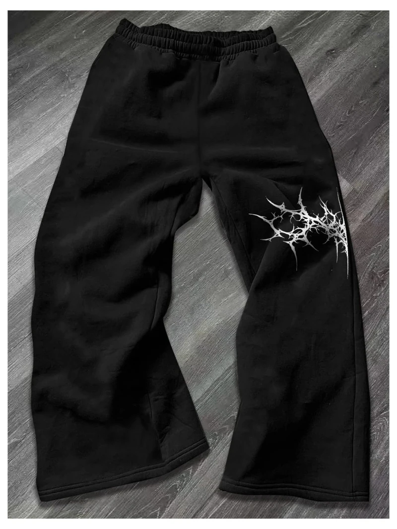 

Fitness Hip Hop Harajuku Y2K Men's Y2K Graphic Baggy Sweatpants Drawstring Waist Wide Leg Jogger Pants with Pockets