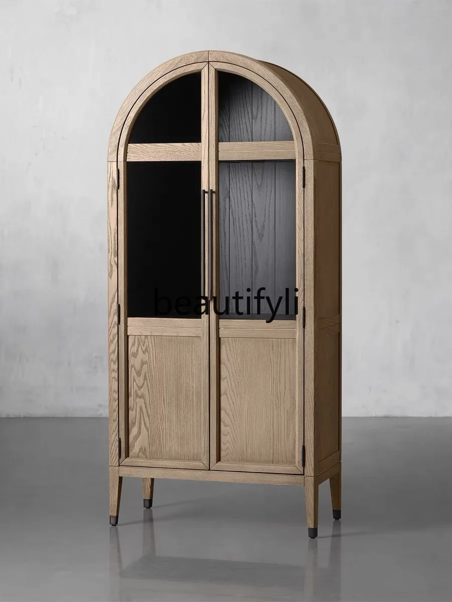 

Solid Wood American Arch French European Retro Glass Door Dustproof Bookcase