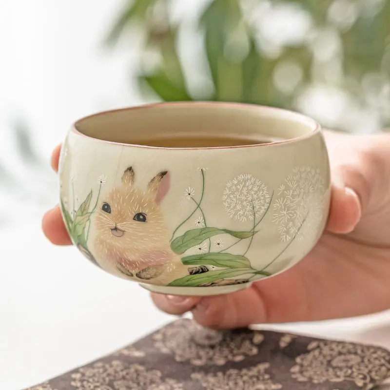 

Rabbit Ru Kiln Arhat Cup Ceramic Tea Cup Tea Set