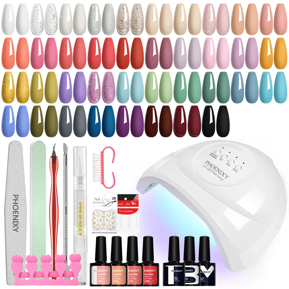 PHOENIXY 38PCS Gel Nail Polish Kit 8ML Nail Gel with 36W Nail Lamp Base Matte Top Coat Manicure Tools Set for Women Nail Gifts