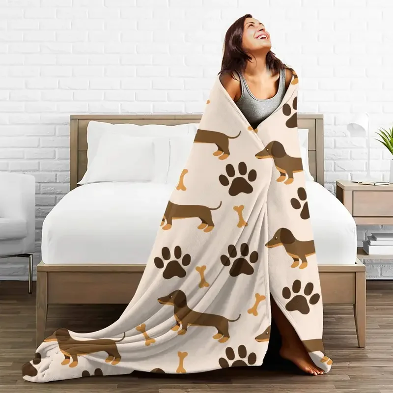 Badger Dog Dog Flannel Blanket Paw Animal Super Warm Throw Blanket for Outdoor Airplane Travel Funny Bedspread Sofa Bed Cover