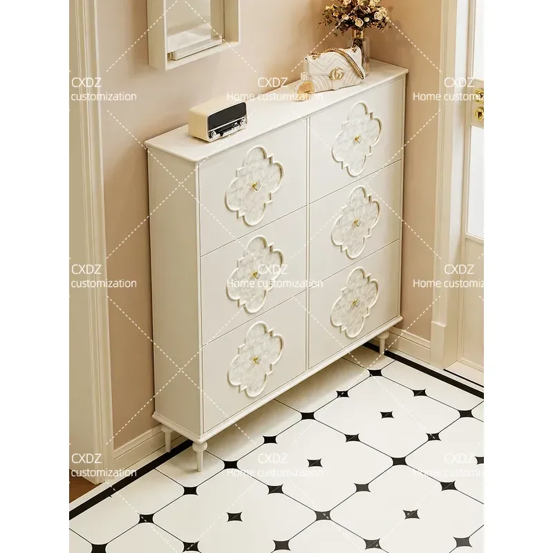 Ultra Thin Tipping Bucket Shoe Cabinet Solid Wood Light Luxury Narrow Household Door Entry Wall Mounted Storage 2026 New