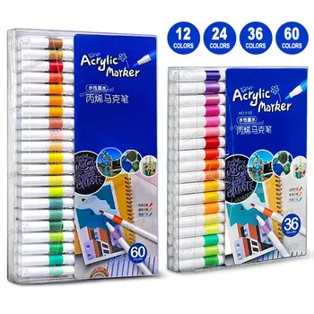 12/24/36/60 Colors Set Acrylic Paint Art Marker Pen DIY Graffiti Drawing Painting Cards Ceramic Stone Glass Fabric Clothes Wood