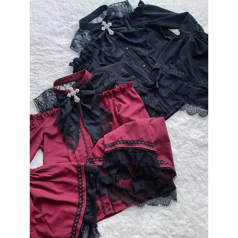 Kawaii النساء القمصان Jirai Kei لوليتا Y2K لطيف النمط الياباني بلوزة أنيقة طويلة الأكمام الحلو القمم قميص الجمالية غير رسمية 2025