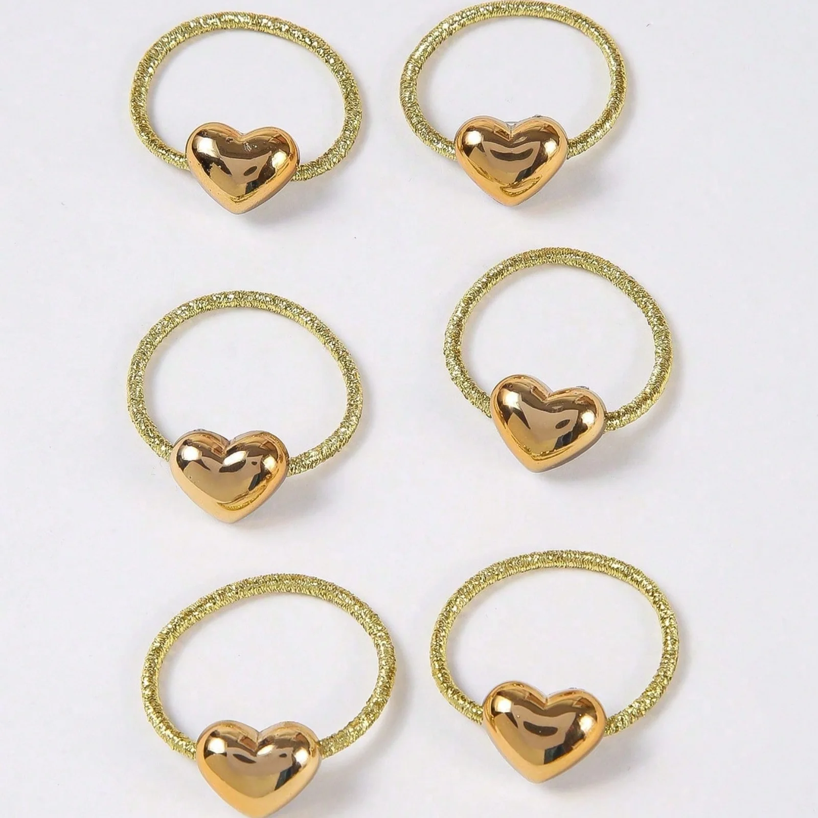 10PCS Gold Heart Hair Rings Set, Glittery Braided Hair Accessories For Girls, Cute Metallic Heart Decor Hair Bands image 3
