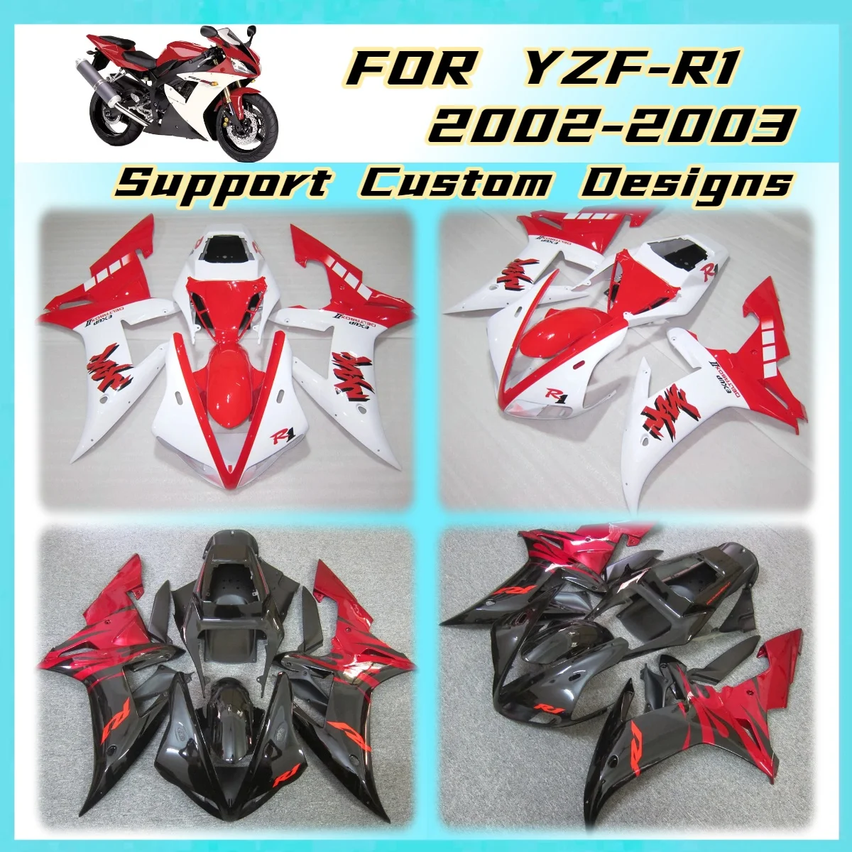 ABS Injection Fairing Kit for Yamaha YZF R1 2002 2003 YZFR1 02 03 Motorcycle Bodywork Set Pre-drilled Parts Fairings
