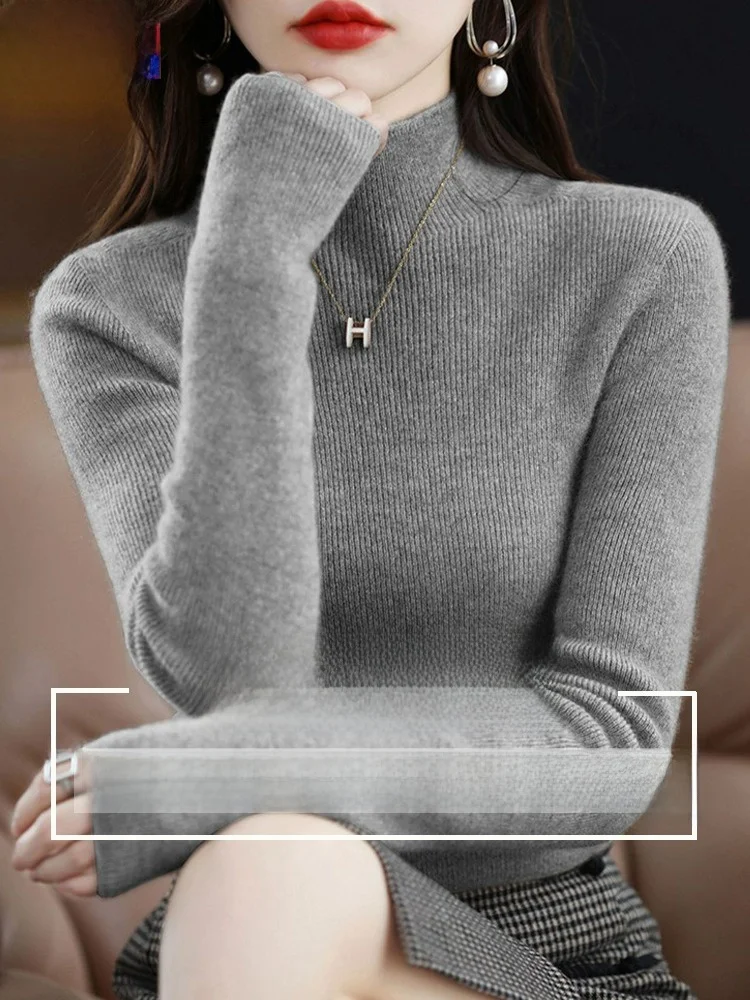 카메레 니트 스웨터 여성 슬림핏 베이스 레이어 가을 겨울 신상 하이 칼라 울 스웨터 출퇴근용