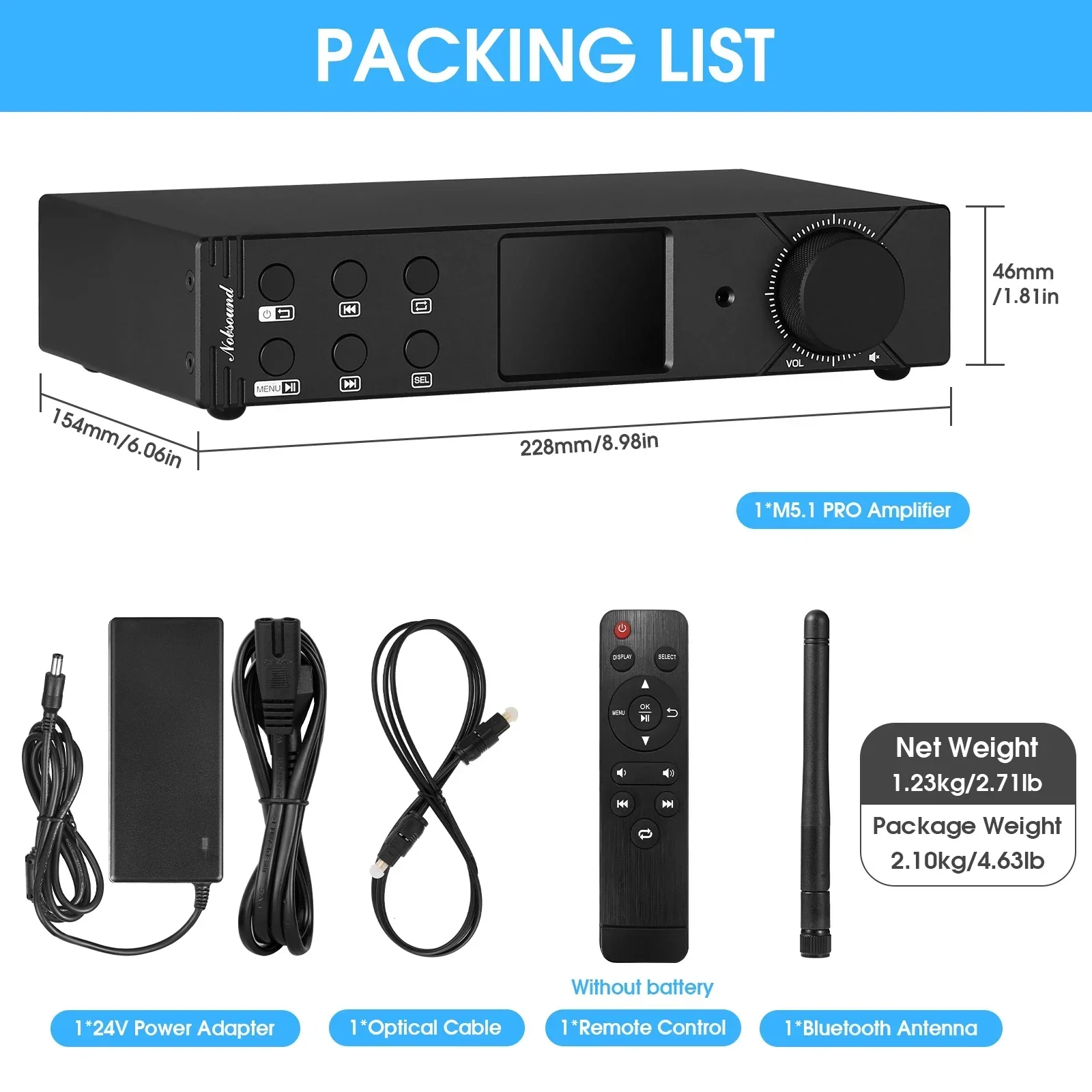 Douk Audio HiFi 5.1 채널 블루투스 앰프, 스테레오 동축 광 컨버터, USB 플레이어, DSD256, M5.1PRO