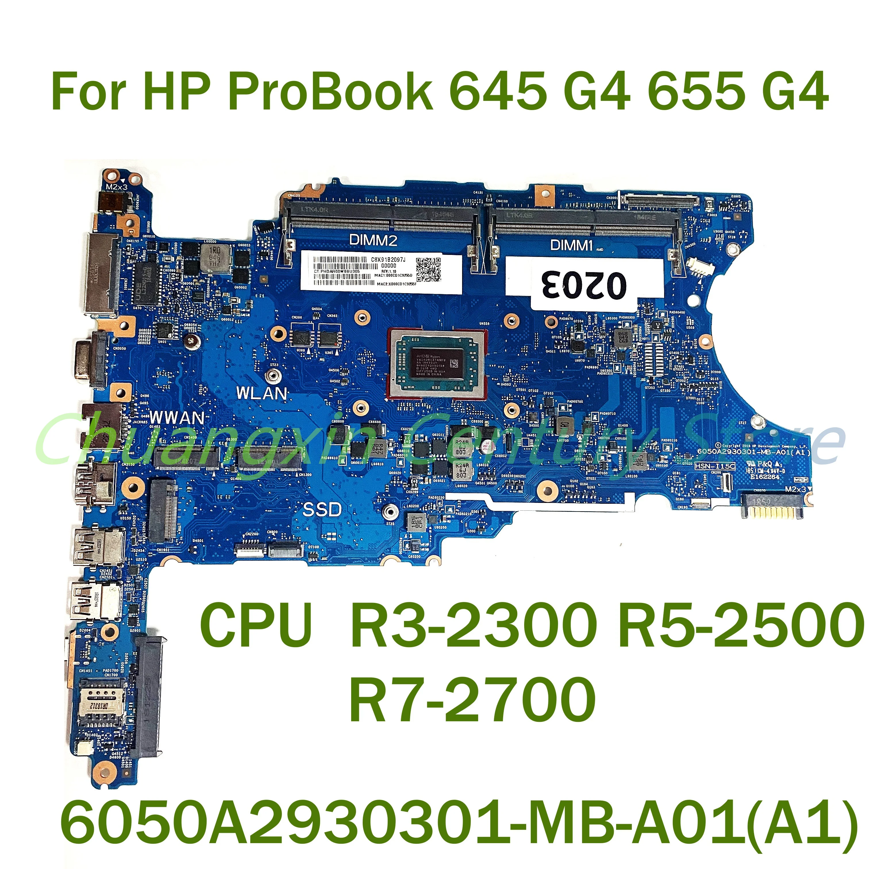 

For HP ProBook 645 G4 655 G4 Laptop motherboard 6050A2930301-MB-A01 (A1) with CPU R3-2300 R5-2500 R7-2700 100% Tested Full Work