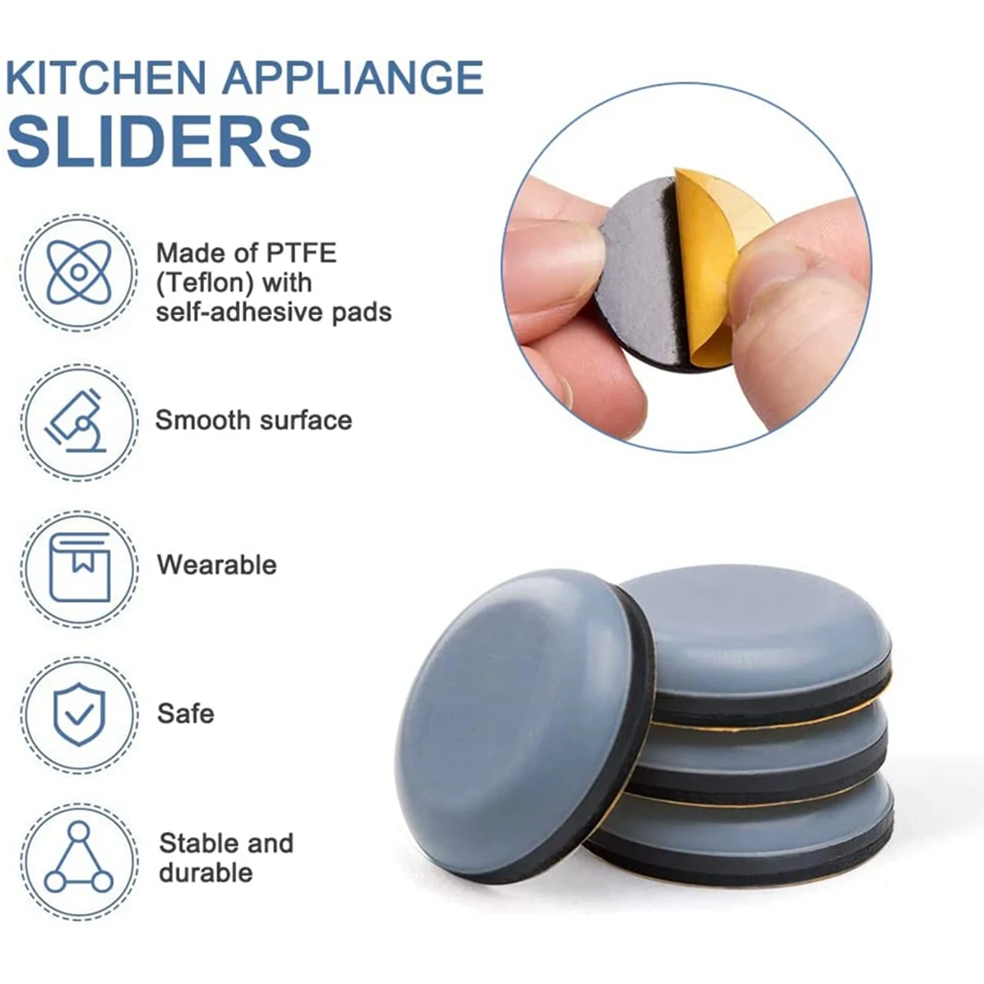 8 sliders do aparelho de cozinha do bloco, sliders mágicos adesivos do ptfe de 25mm para máquinas de café, misturador, fritadeiras de ar, panela de pressão xq