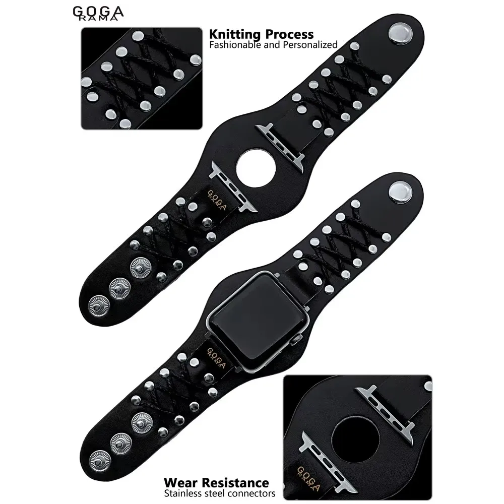 

Кожаный серебряный гвоздь, персонализированный ремешок, аксессуар для Apple Watch Series 10, 42 мм, 46 мм, браслет для Iwatch Ultra Series9