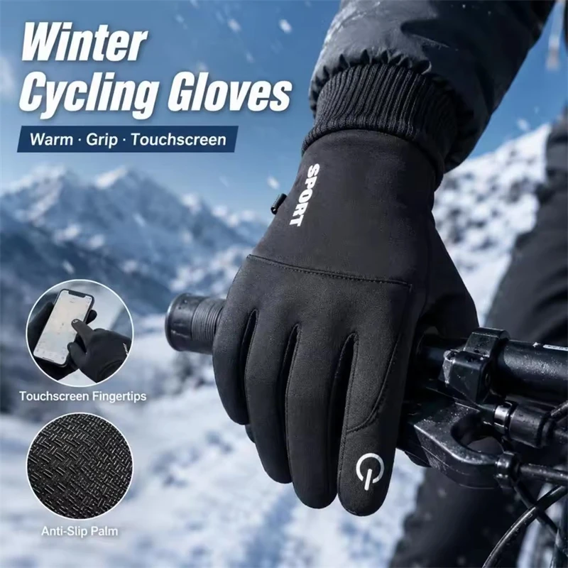 Winter Cycling Gloves Full Finger Touch Screen Fleece Thermal Gloves for Outdoor Sports Motorcycle Ski Running Men Women