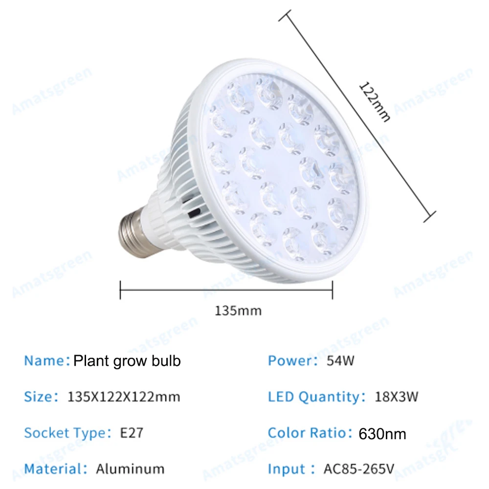 Pure Red 630nm Par38 LED Plant Grow Light E27 bulb for Growhouse Plants Flowering Blooming