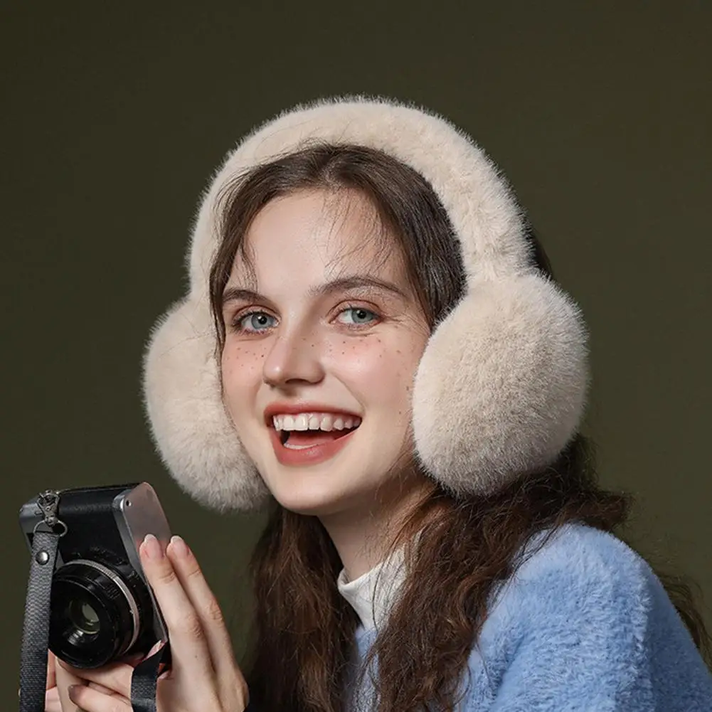 Orejeras plegables acogedoras de piel sintética para mujer, calentadores de oídos ligeros gruesos con diseño antideslizante para exteriores, Invierno