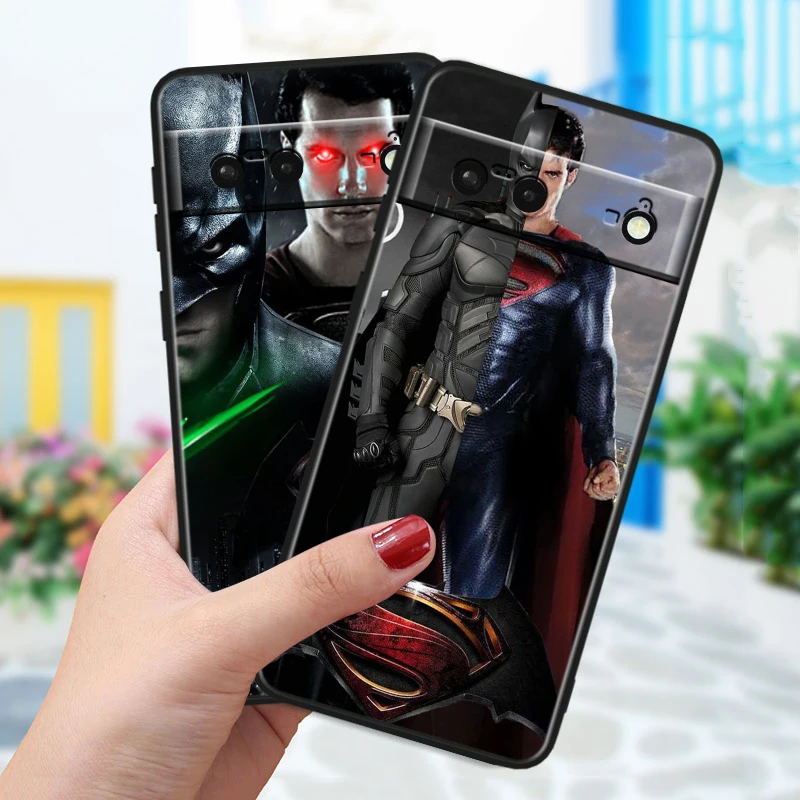 Superman Batman For Google Pixel 8 7A 6A 5A 5 4 4A XL Pro 5G Black Soft Shockproof Phone Case