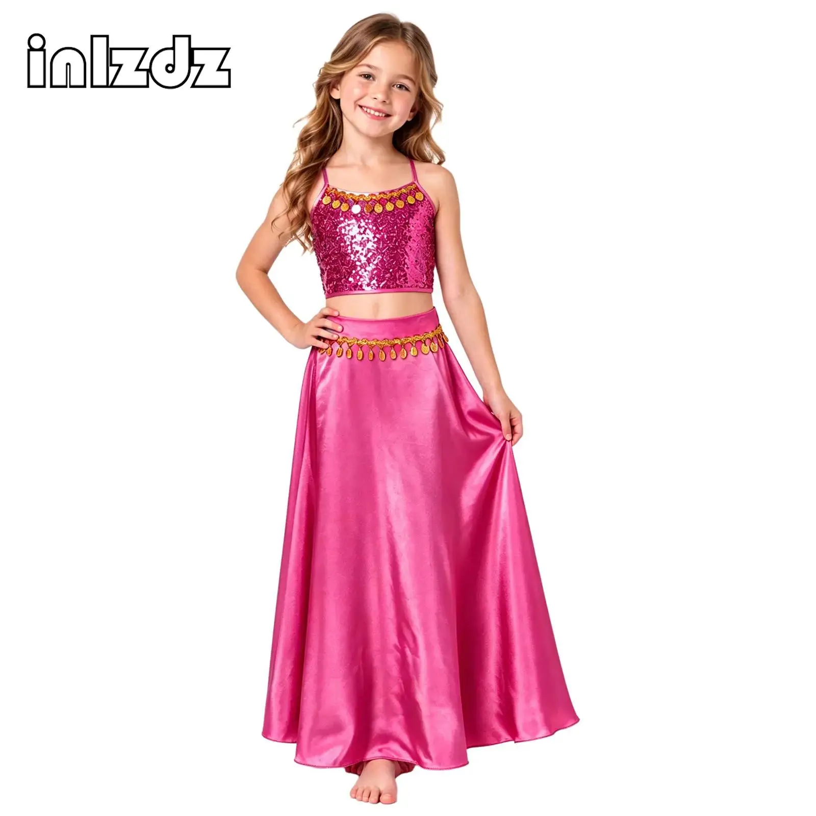 Conjunto de disfraces de danza del vientre oriental, ropa profesional para niñas, niños y adolescentes, sari, vestido indio, ropa de danza del vientre árabe, ropa de princesa árabe.