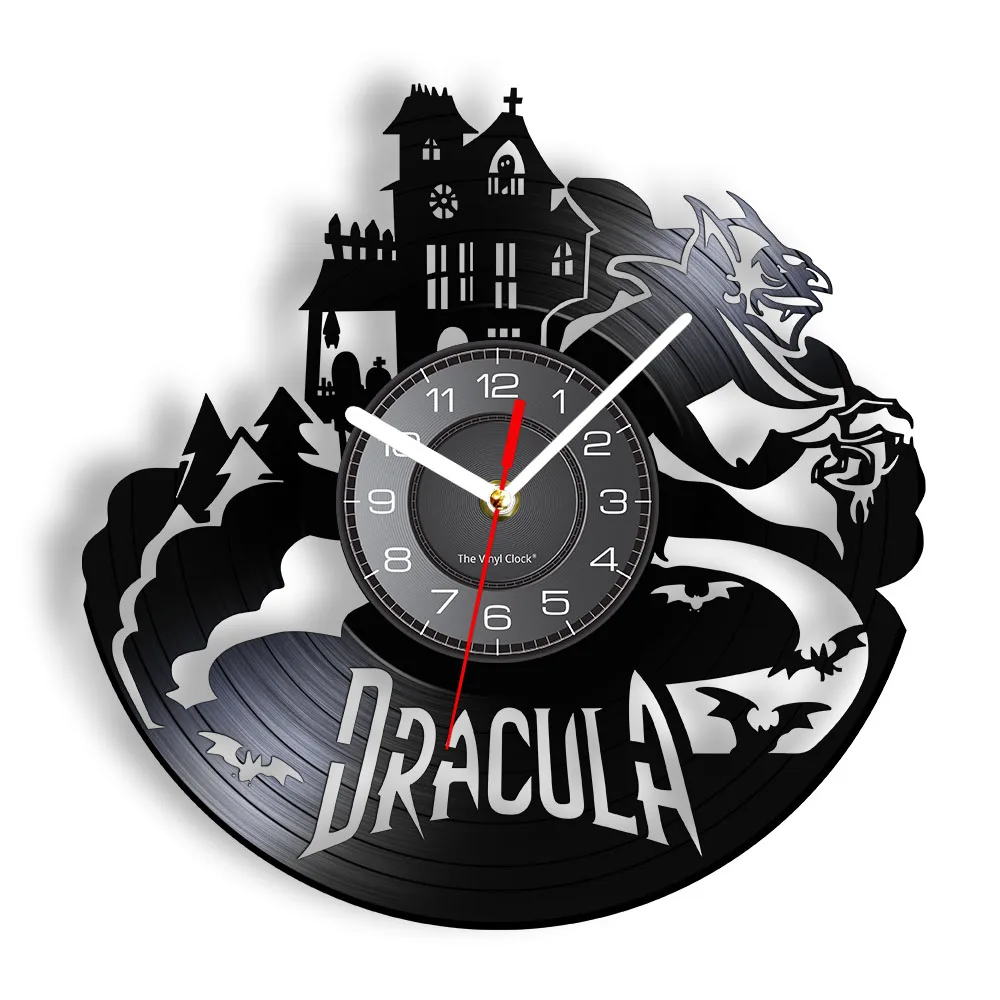 Dracula's Castle Wall Art Wall Clock Halloween Dark Horror Home Decoration Gothic Vampire Bats Vintage Vinyl Record Wall Clock