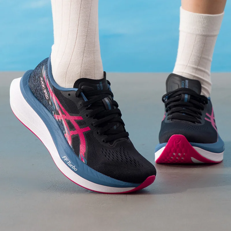 Women ASICS MAGIC SPEED 4 All Black Carbon Plate Shoes 1012B676-001 Propulsion Breathable Race Trainers