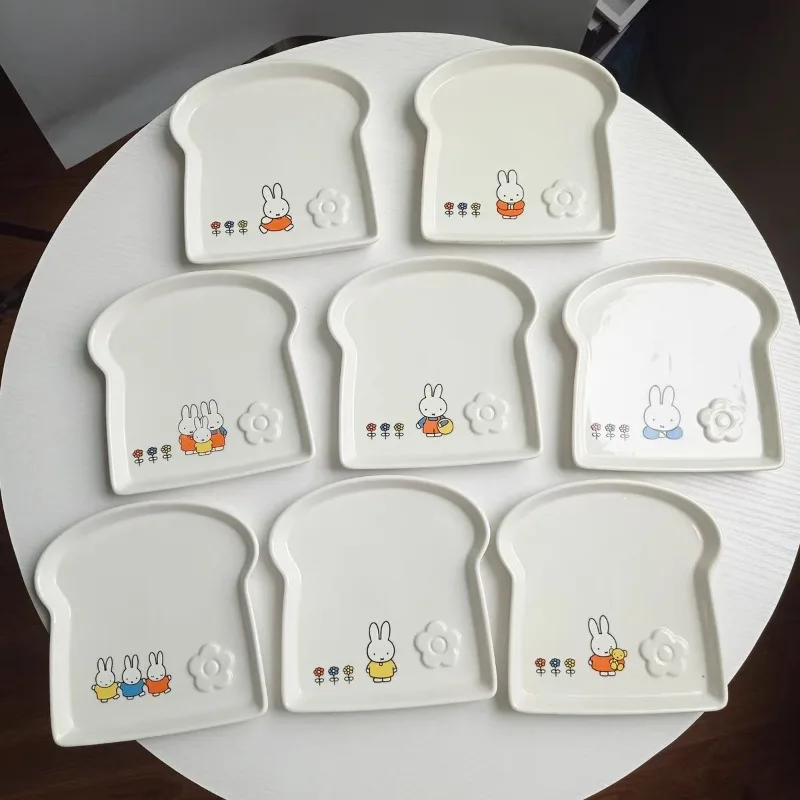 New Kawaii Miffy Cute Cartoon Japanese Hand-painted Miffy Simple Ceramic Bread Plate Serving Plate Dipping Dish Children's Gift
