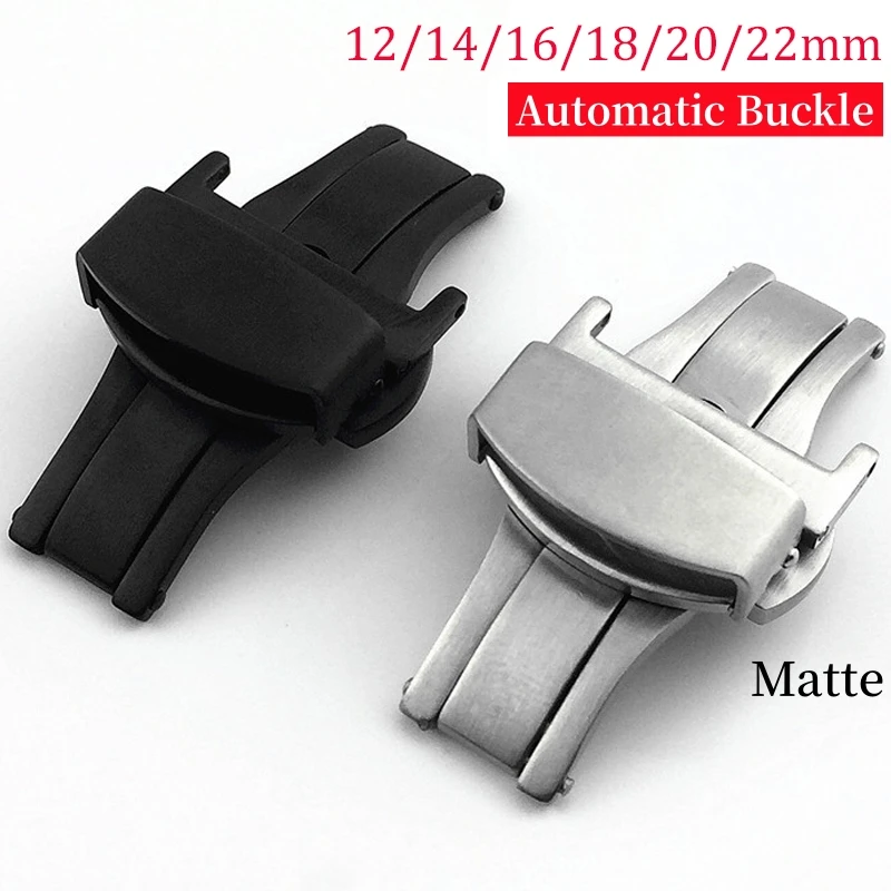 Automatic Buckle Stainless Steel Butterfly Buckle Matte Button Leather Watch Band 12mm 14mm 16mm 18mm 20mm 22mm Watchbands Clasp