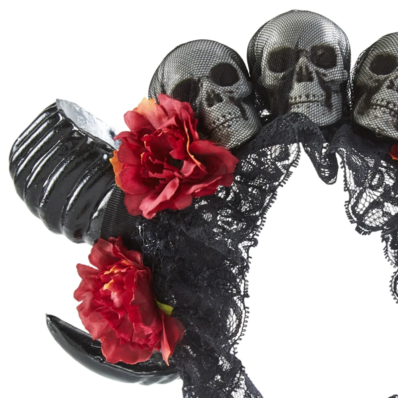 Gothic Böse Hörner Stirnband Lolita Cosplay Schaf Horn Kopfschmuck Halloween Schädel Blumen Haar Zubehör