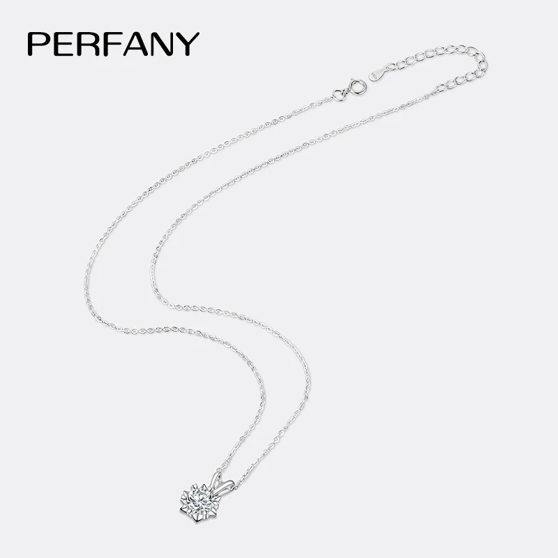 PERFANY 1-3CT Moissanite Women\'s Necklace S925 Pure Silver Snowflake Simulation Diamond Pendant Wedding High-end Jewelry