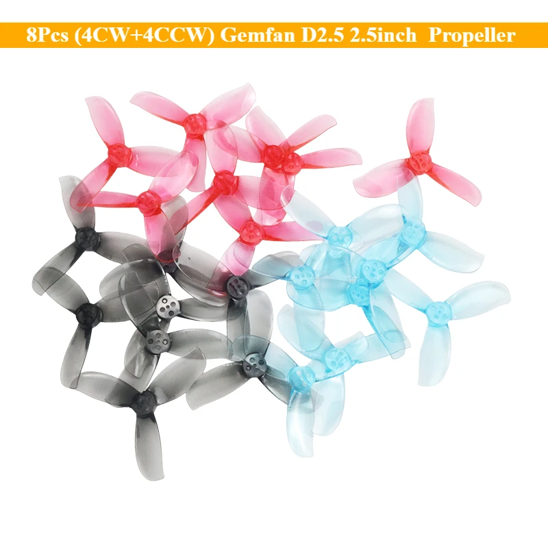 8 Stück (4CW+4CCW) Gemfan D2.5 3-Blatt 2,5-Zoll PC FPV Propeller 1404 Motor 1,5mm Loch für FPV Drohne SpeedyBee BEE25 DJI O4 Air Unit