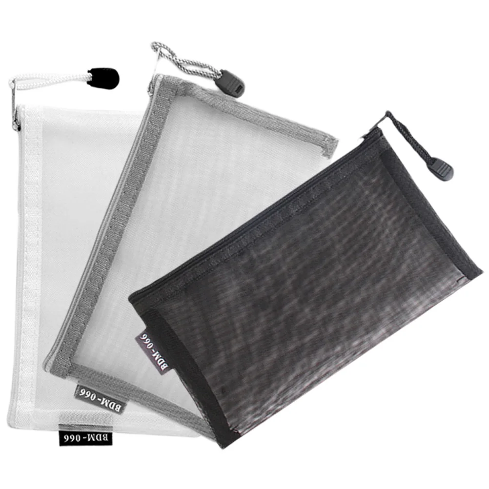 

3Pcs Pencil Bag Mesh Zipper Large Storage Organizer Portable Pen Holder for Study Supplies Large Pencil Storage Bag