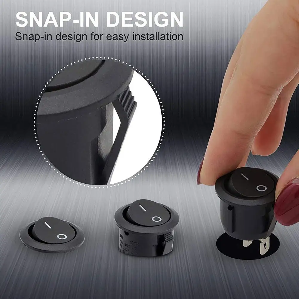 5/10PCS Power Rocker On-off Switch Switch 20MM Round Switch 2pin   Thermal Crimp Terminal Rocker Switch 250V 125V