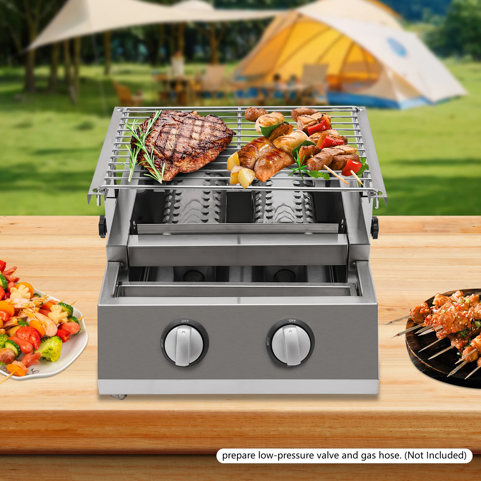 

201 Stainless Steel Portable Outdoor Camping Barbecue Gas Grill Barbecue Grill with Two Burners
