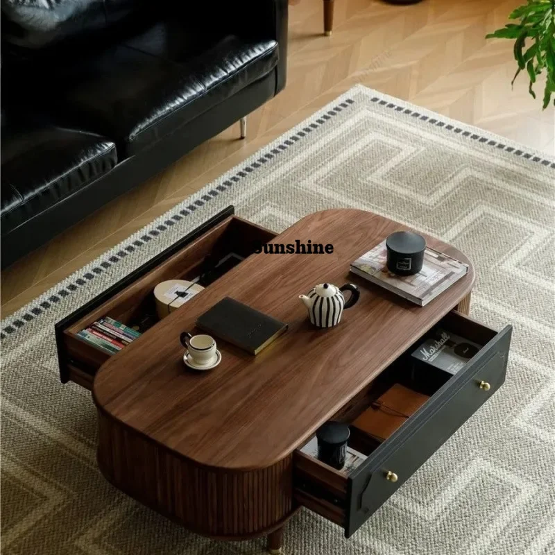 

YFrench American solid wood TV cabinet coffee table combination retro living room light luxury small apartment floor cabinet fur