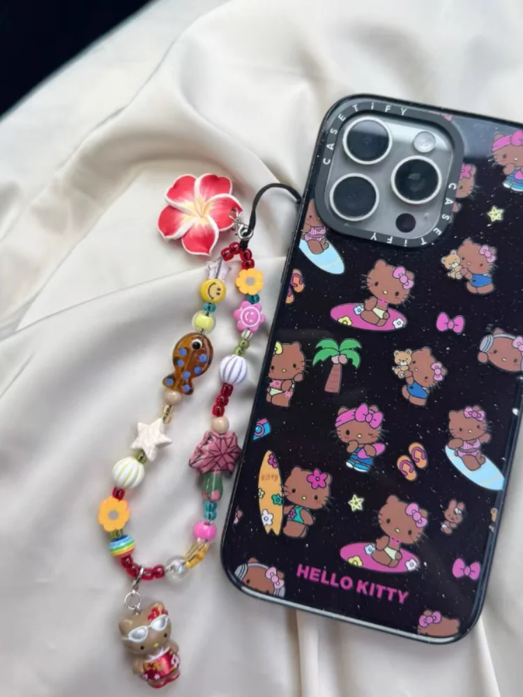 Nuevo lindo negro pelado chica picante Hello Kitty periferia de dibujos animados chica teléfono móvil llavero cámara colgar decorar paquete colgante