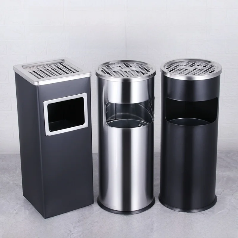 Stainless Steel Hotel Lobby Trash Can Ashtray Column Outdoor Smoking Elevator Entrance Stand up Metal Waste Bin Garbage Can