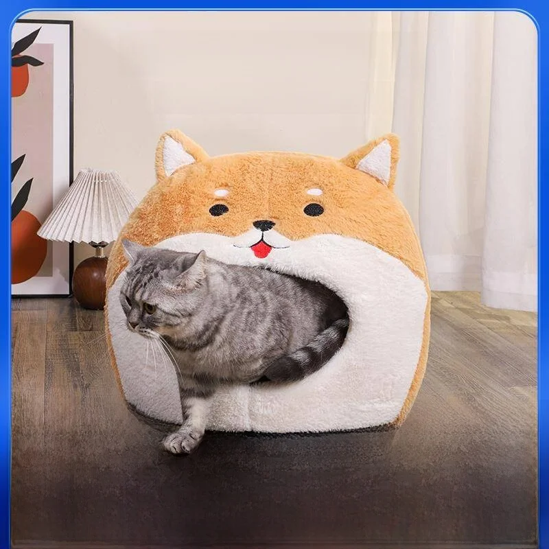 

2024 New Full-Closed Cartoon Sponge Nest Pet Bed All-Season Thickened Warmth Dog Nest Home Direct Supply Pet Supplies