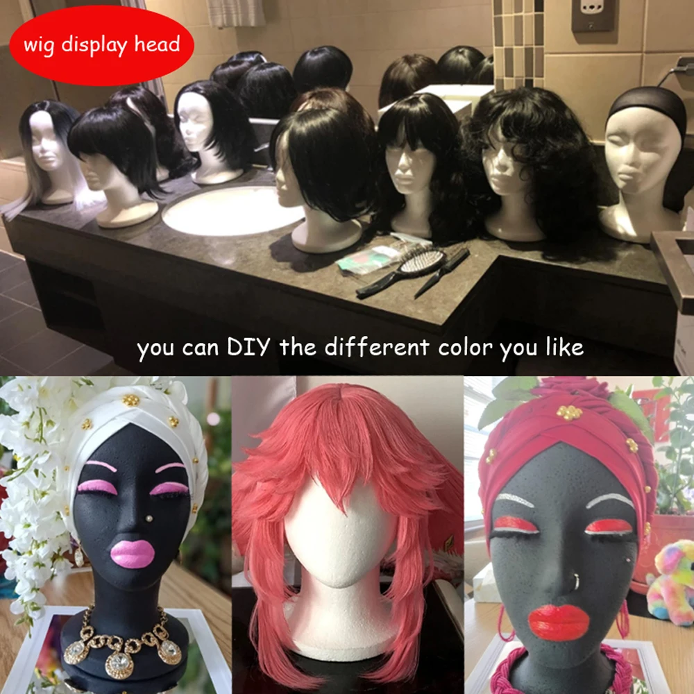 رؤساء شعر مستعار حامل رغوة رئيس لصنع شعر مستعار 1 قطعة عرض التصميم رئيس مع تصاعد ثقوب الأبيض الستايروفوم رئيس مجهولي الهوية للشعر المستعار #6