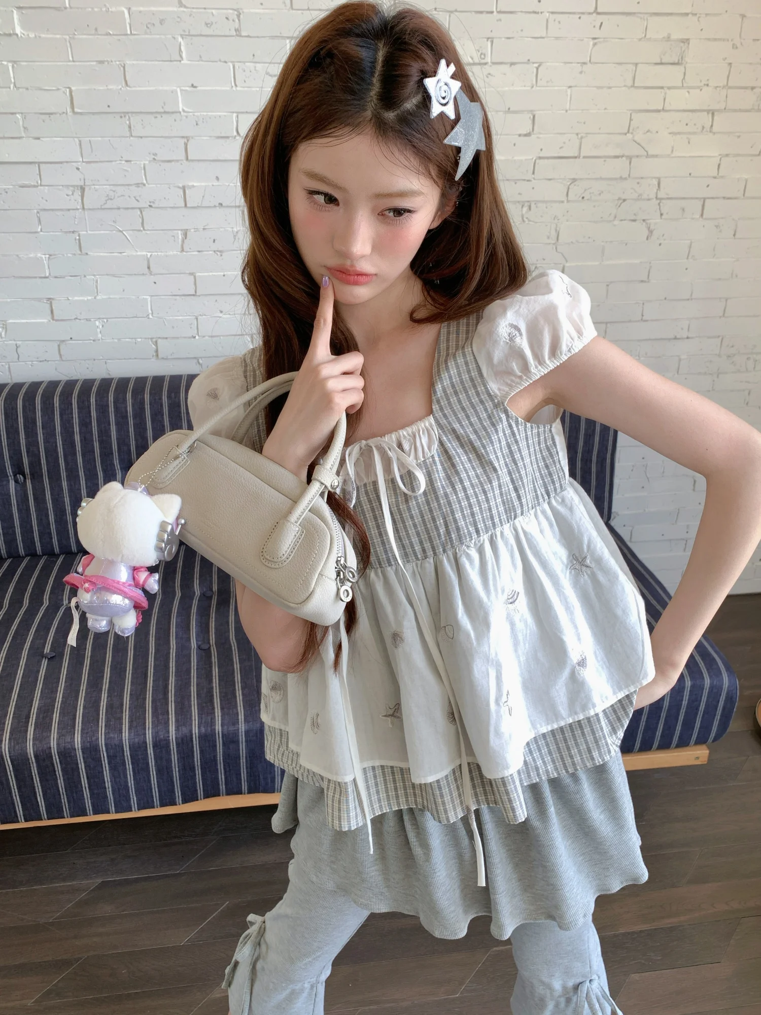 Ruan Ruan Grey Ballet Casual Pants Women's Summer Loose Fit Bell Bottom Drawstring Adjustable Slimming Casual Pants
