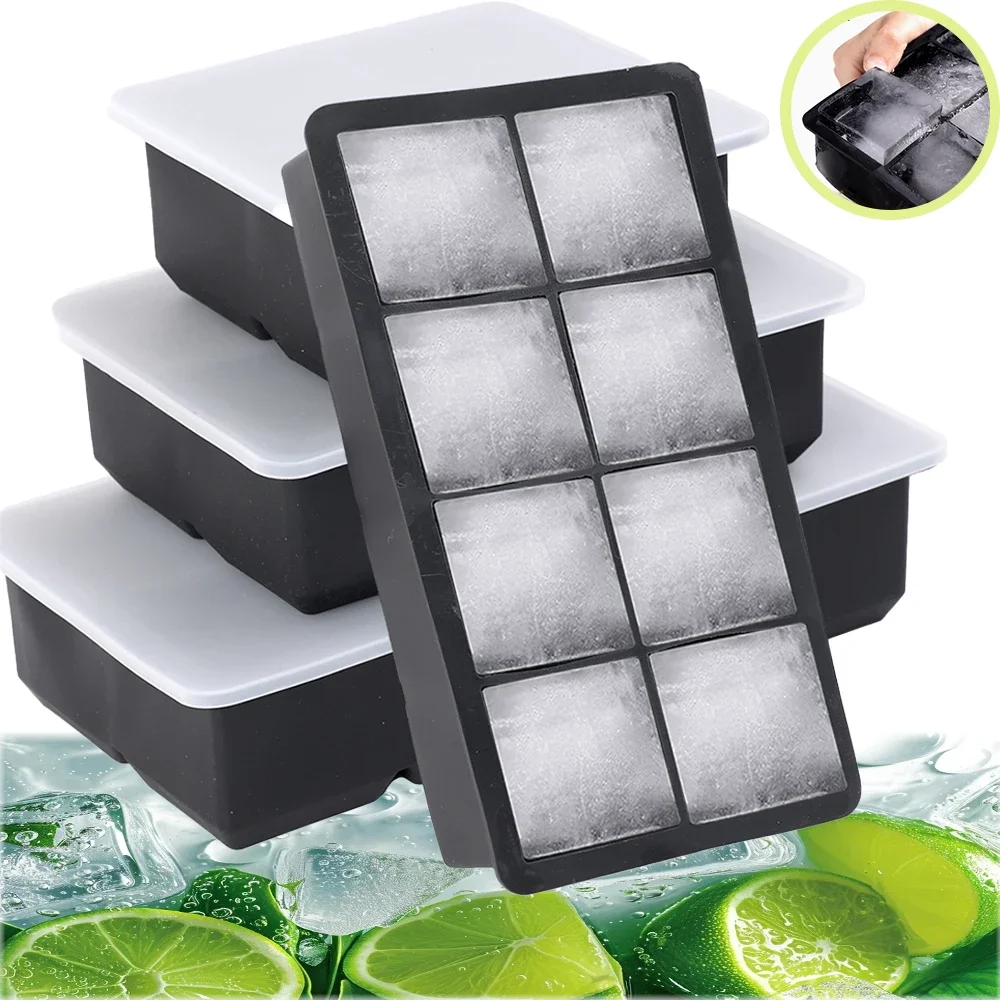 4/6/8/grade grande bandeja de gelo molde caixa grande grau alimentício silicone cubo de gelo bandeja quadrada molde diy bar pub vinho blocos de gelo fabricante modelo