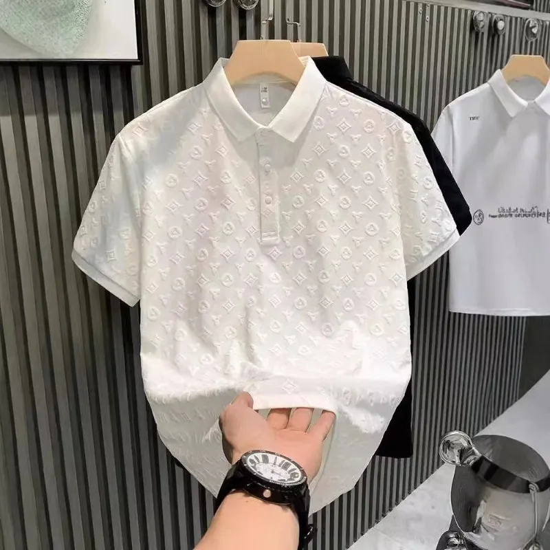 New Summer Fashion Men Polo Shirts Letter Printed Half Collar Short Sleeve Casual Breathable Streetwear Men Shirts Tops image 2