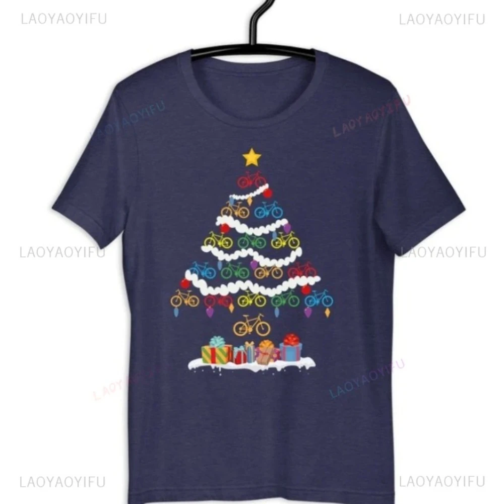 Magliette grafiche per biciclette di Natale Magliette per biciclette Ornamenti natalizi Maglietta regalo in cotone di alta qualità Donna Uomo Moda Casual Manica corta
