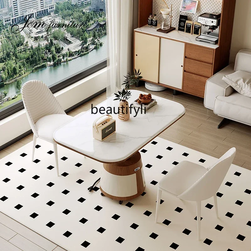 

Small apartment table dining table integrated dual-purpose medieval style living room,movable lifting small household tableA16