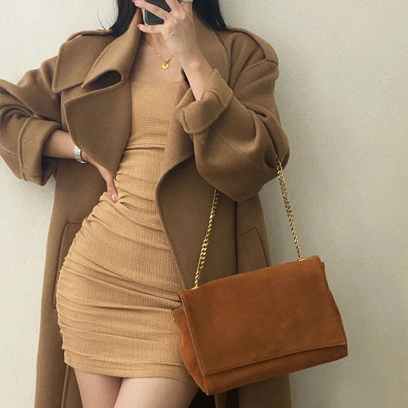 Winter Women Coat Cashmere Knitted Icon Autumn Warm Wool Classic Ladies Casual Outerwear Female Ddouble-facedersized Long Belted