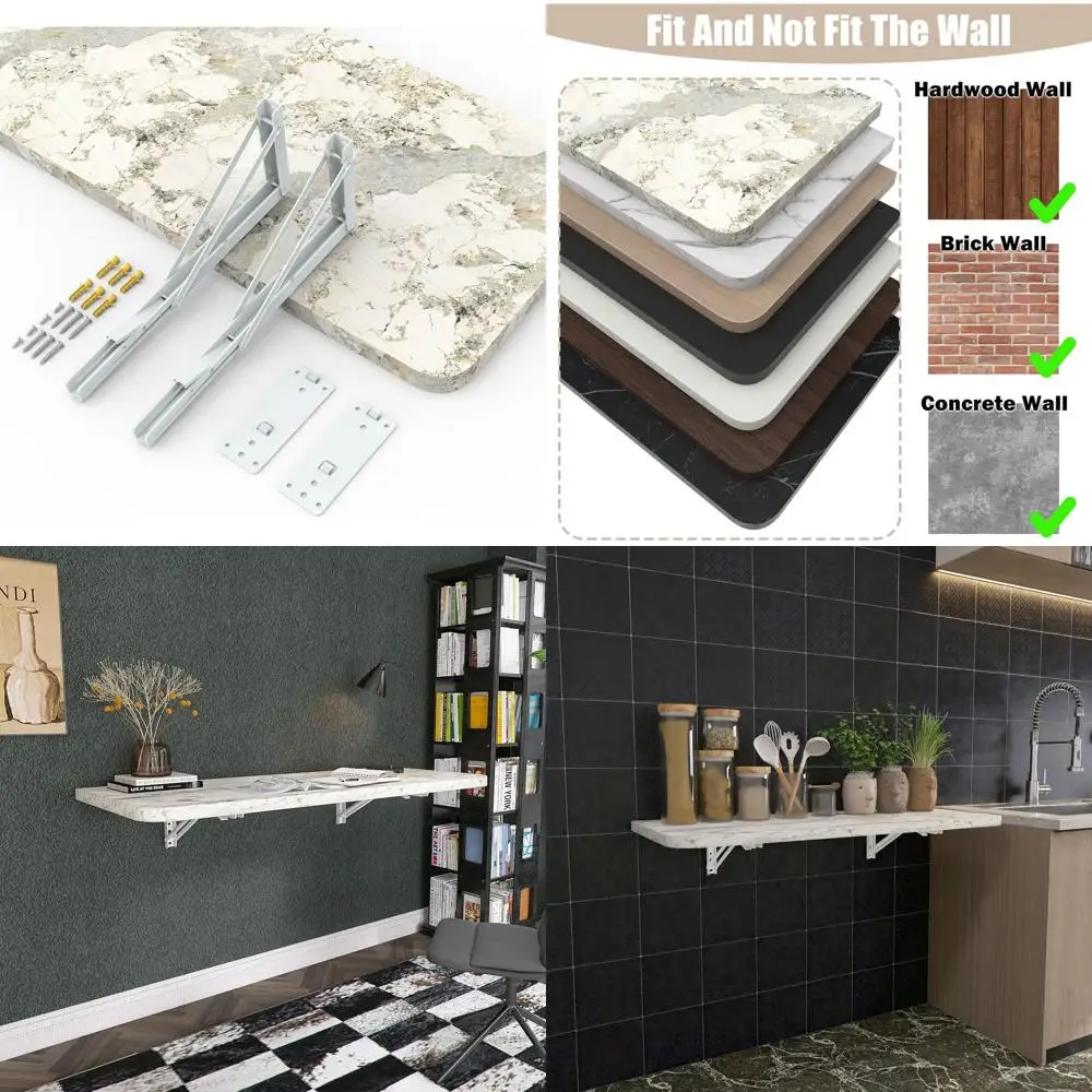 

Компактный складной стол 40x16 с прочными кронштейнами, поддерживает 200 фунтов, идеально подходит для дома, офиса и автофургона (серый мрамор)