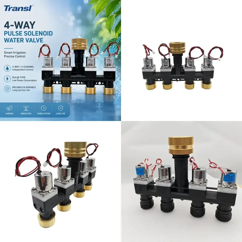 3/4 Inch DC 6V Latching Solenoid Valve Four Channels Tube Low Pressure Timer Valve for Garden Irrigation System Control