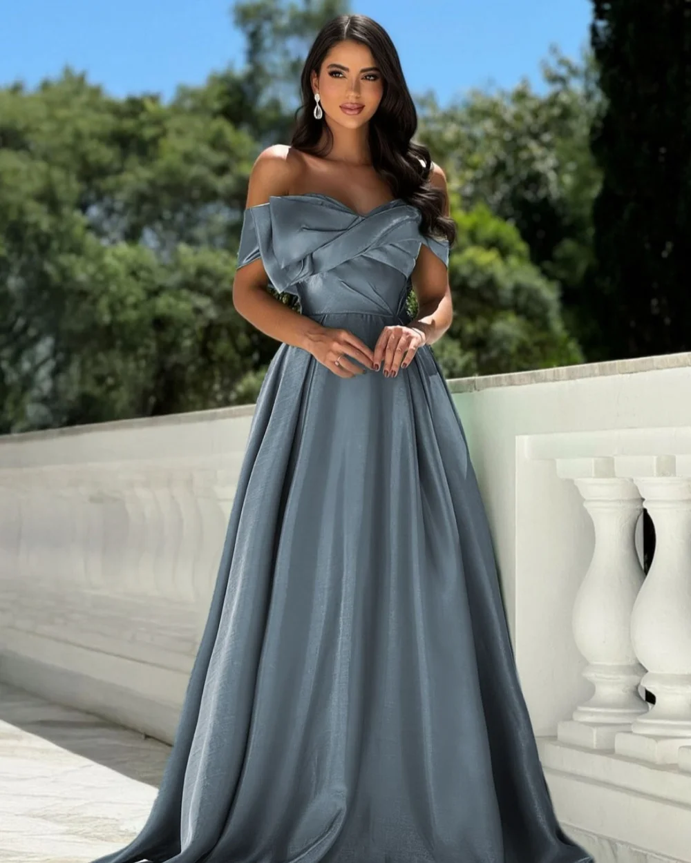 

Customized Modern Style Retro Jersey Ruched Pleat A-line Off-the-shoulder Long Dresses Bespoke Occasion Dresses Sizes Available