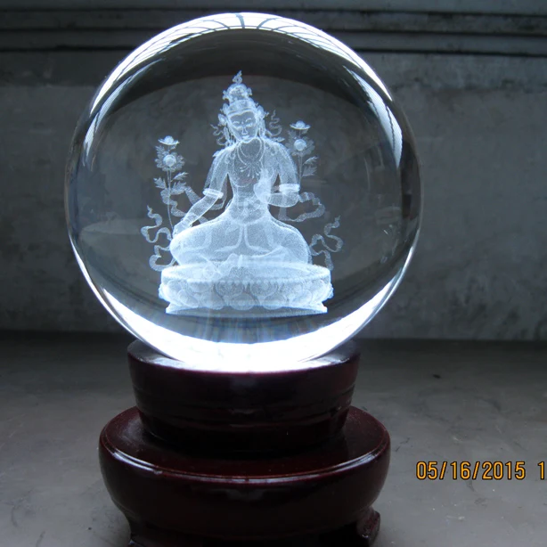 TOP GOOD  efficacious HOME House Talisman- The town Buddhist 3D Green Tara Buddha Crystal ball statue