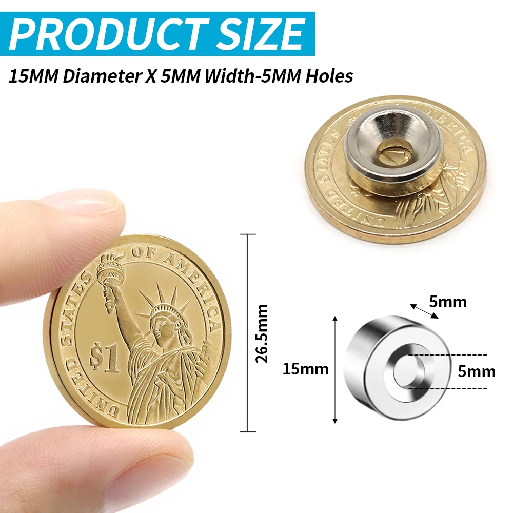 10~100Pcs N35 Super Strong Magnet 15mm X 5mm Hole 5mm Round Magnetic NdFeB Neodymium magnet Powerful Disc imanes with hole