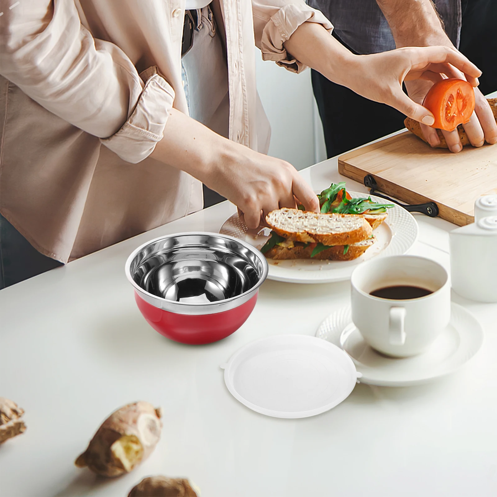 

1pcs 16Cm Stainless Steel Mixing Bowl Red Food Storage Soup Rice Bowl Japanese Style Kitchen Cooking Baking Nesting Snack