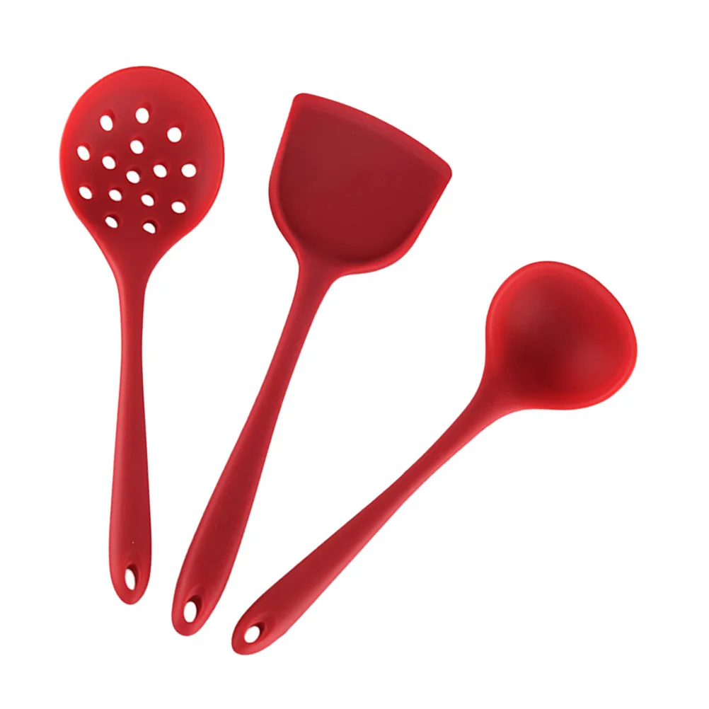 

3Pcs Silicone Utensil Set Non Stick Heat Resistant Cooking Utensils Kitchen Gadgets for Baking Grilling Red Silicone Utensil Set