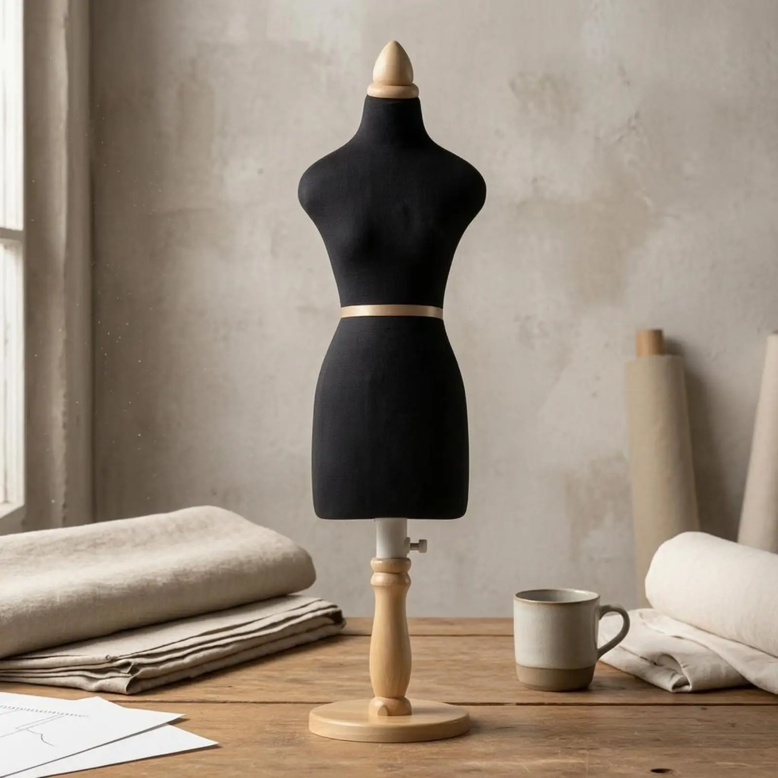 Female Torso Mannequin Display Stand with Wood Base for Dressmaking Pinnable Tailor Form for Sewing Adjustable Clothing Design