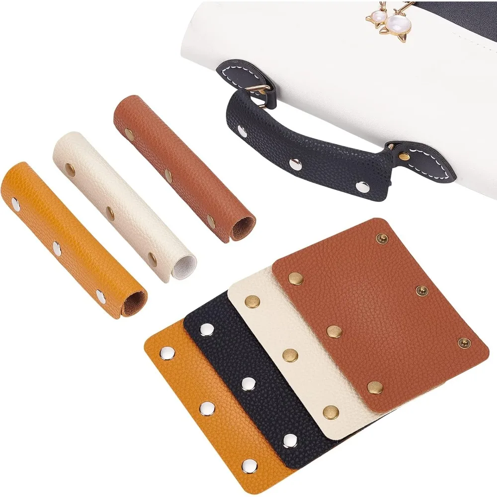 

8Pcs 4 Colors PU Leather Luggage Handle Wrap Covers Handle Grip Protector with Iron Snap Button Rectangle for Suitcase Handbag